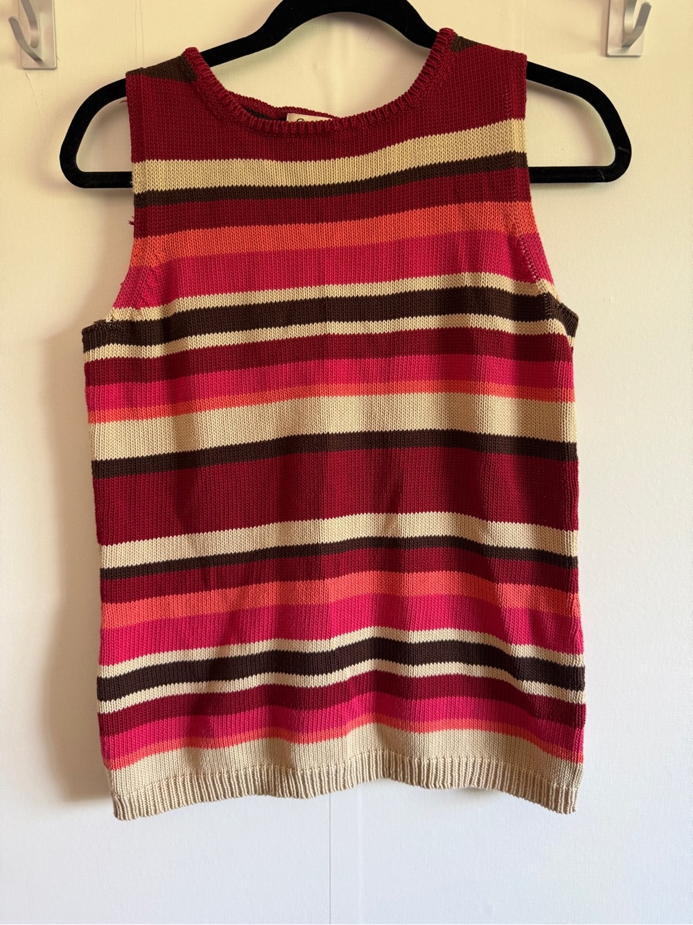 Eddie Bauer Striped Cotton Sweater Tank Top Medium Y2K 100% Cotton Knit